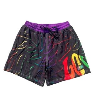 Colorful Swim Trunks with Purple Waistband